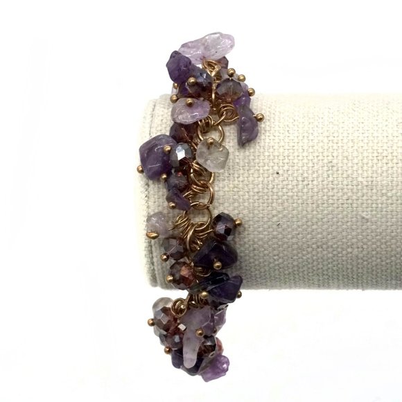 Natural Amethyst Gemstone Bracelet Purple, Gold Chain. - Picture 3 of 4